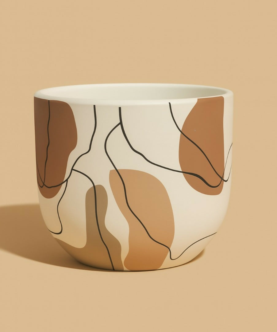 Modern Abstract Ceramic Planter Pot with Earth-Tone Artistic Design – Decorative Indoor Plant Pot for Home, Office, or Living Room – 6-Inch Minimalist Matte Finish Pot