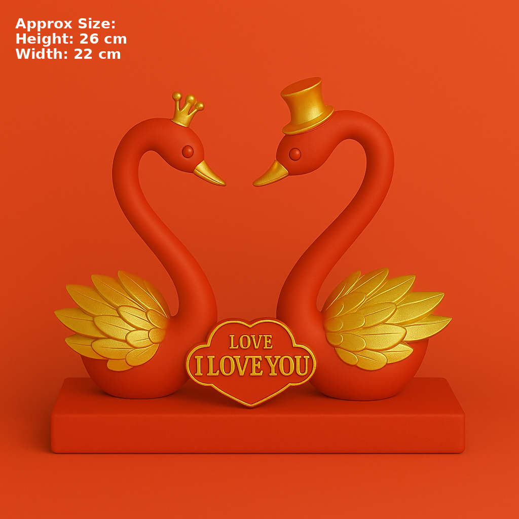 HOME DECOR Romantic Red Swan Couple Showpiece – I Love You Decorative Figurine for Home & Gift