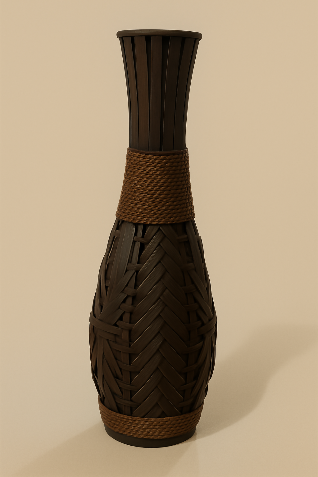 HOME DECOR Handcrafted Woven Brown Decorative Flower Vase with Faux White Flowers | Rustic Rope Wrap Home Décor Accent for Living Room, Table Centerpiece, Shelf & Office Decoration