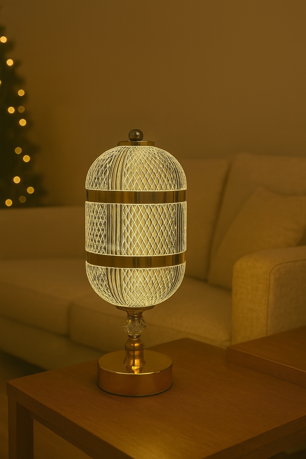 HOME DECOR Luxury Metal Mesh Table Lamp with Crystal Accent and Warm LED Light | Modern Gold Finish Bedside Night Lamp for Bedroom, Living Room & Office Decor