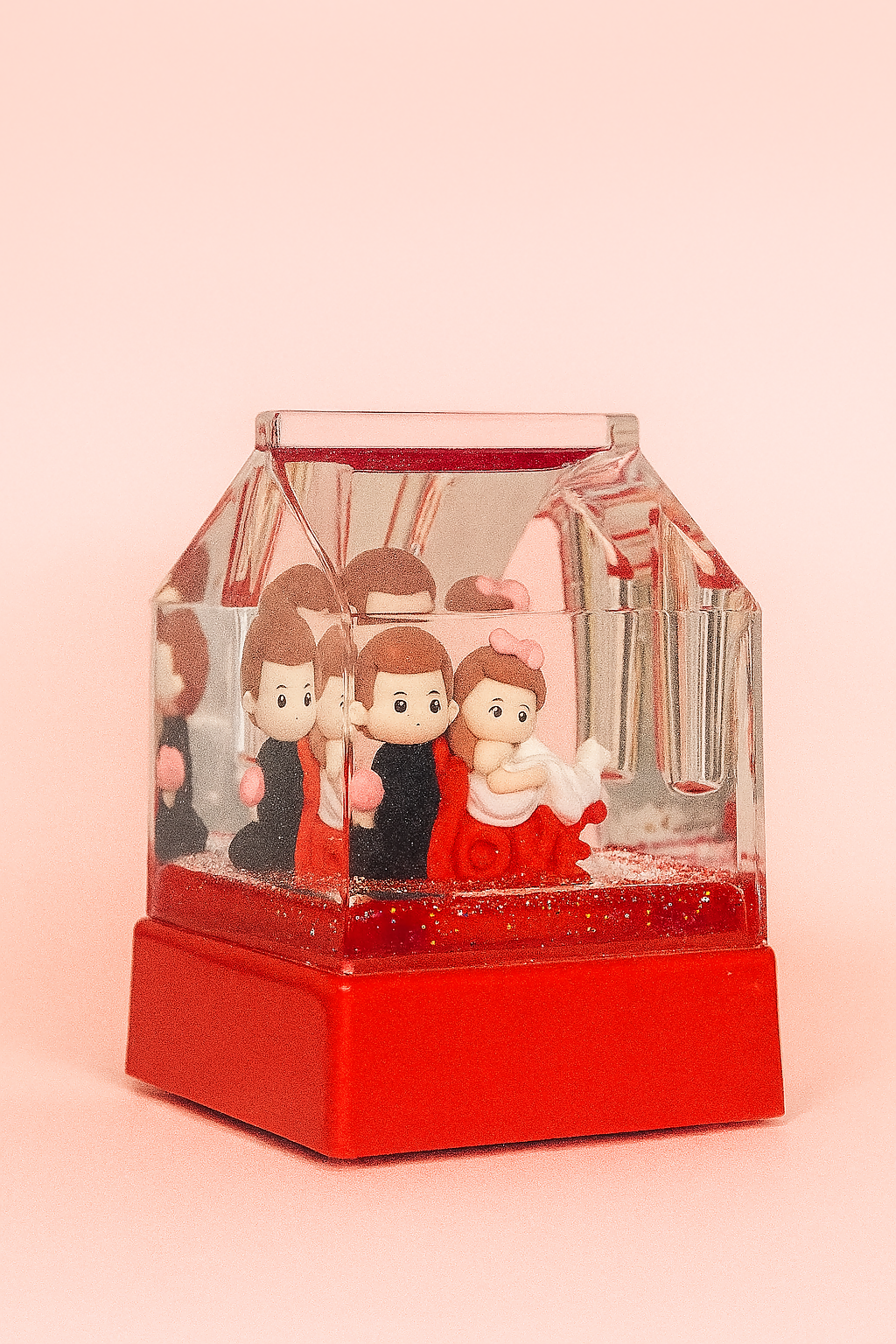 TrueBond Couple Crystal Block Acrylic Liquid Motion Teddy Love Sign Block | Valentine's Day Gift | Romantic Desk Showpiece | Clear Decorative Display with Floating Glitter