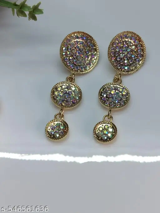 Goldplated Stones Studed Partywear Long Earrings