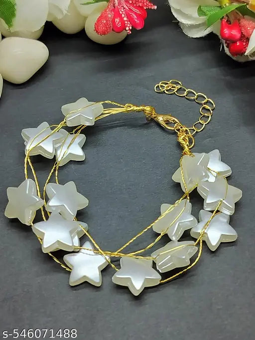 Pearl White Coloured Star Shaped Adjustable Partywear Bracelet
