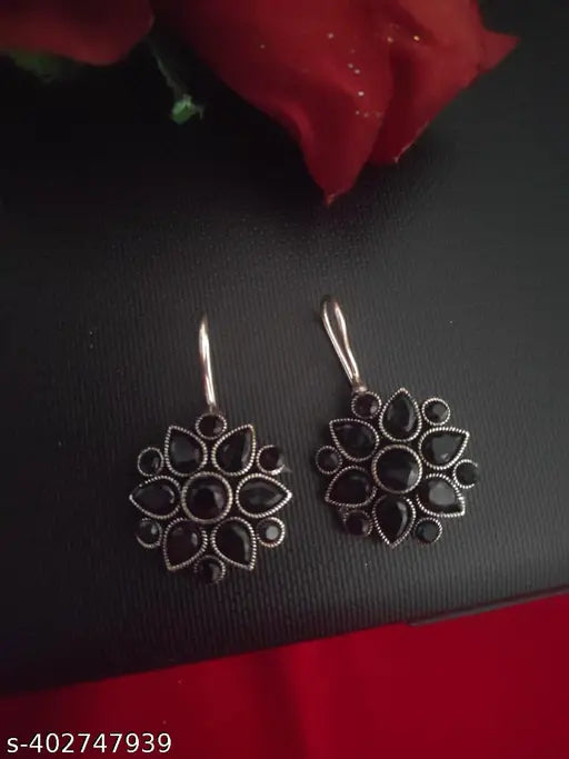 Fancy Oxidised Silver Flower Design Earrings (Pack of 3)