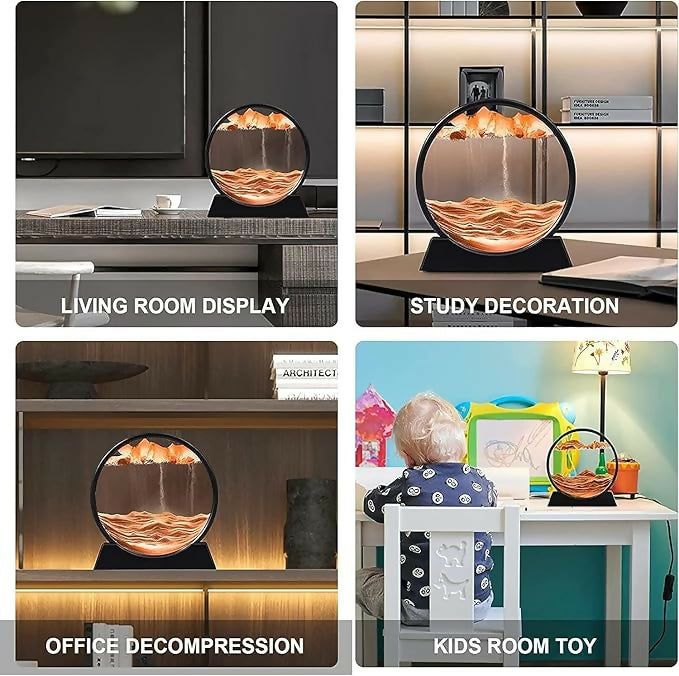 Sand Art Frame – Large Round Dynamic Sandscape in Black Frame – Desktop Home Office Relaxation Decor with Mesmerizing Flowing Sand – Calming Zen Gift for Adults & Kids