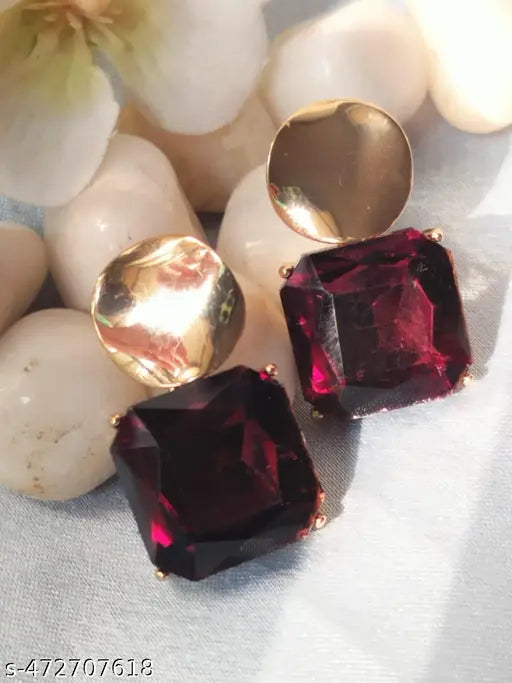 Gold Plated Partywear Earrings with Different Colour Stones