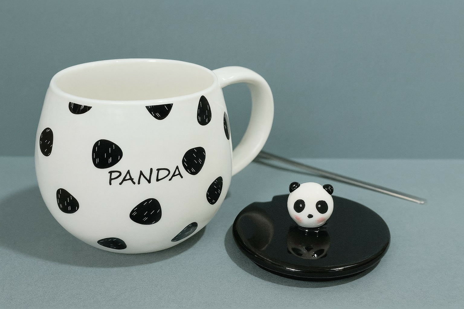 Cute Panda Ceramic Mug with Lid & Spoon | Cartoon Panda Coffee & Tea Cup | Large Capacity Milk Mug with Crown Panda Print | Gift Mug for Kids, Women & Panda Lovers