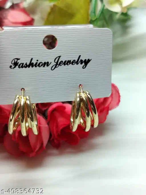 Stainless Steel Gold Plated 3 Layered Small Hoop Earrings