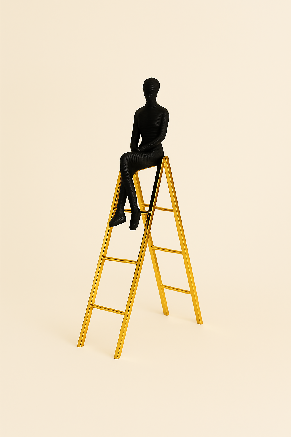 HOME DECOR Modern Abstract Black Human Figurine Sitting on Golden Ladder | Resin Decorative Showpiece for Home, Office, Bookshelf, or Table – Minimalist Thoughtful Art Sculpture