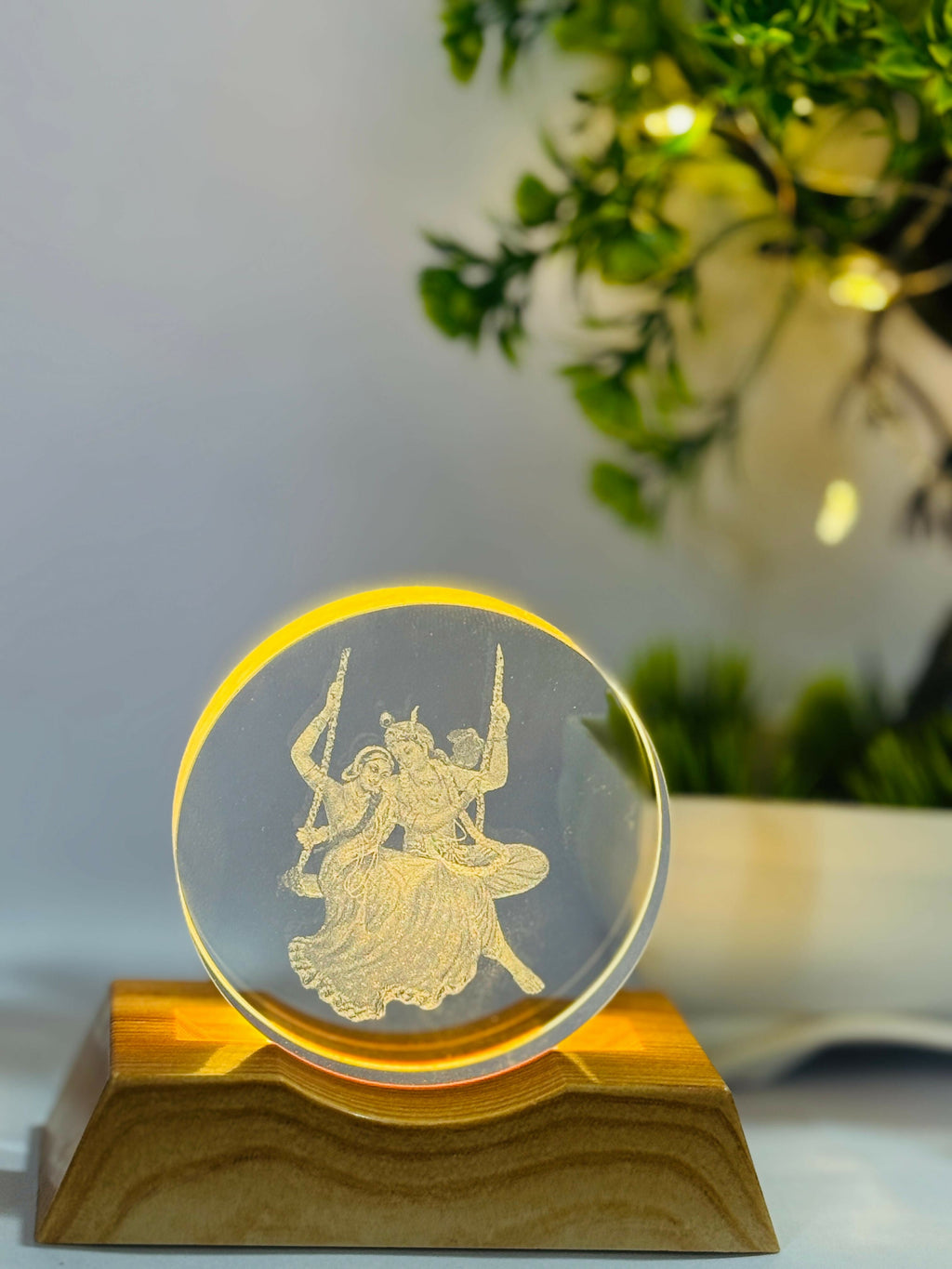 Radha Krishna Swing 3D LED Night Lamp with Wooden Base | Laser Engraved Acrylic Light for Home Temple, Spiritual Decor & Festive Gifting | Romantic Glow Mood Lamp for Bedroom & Living Room