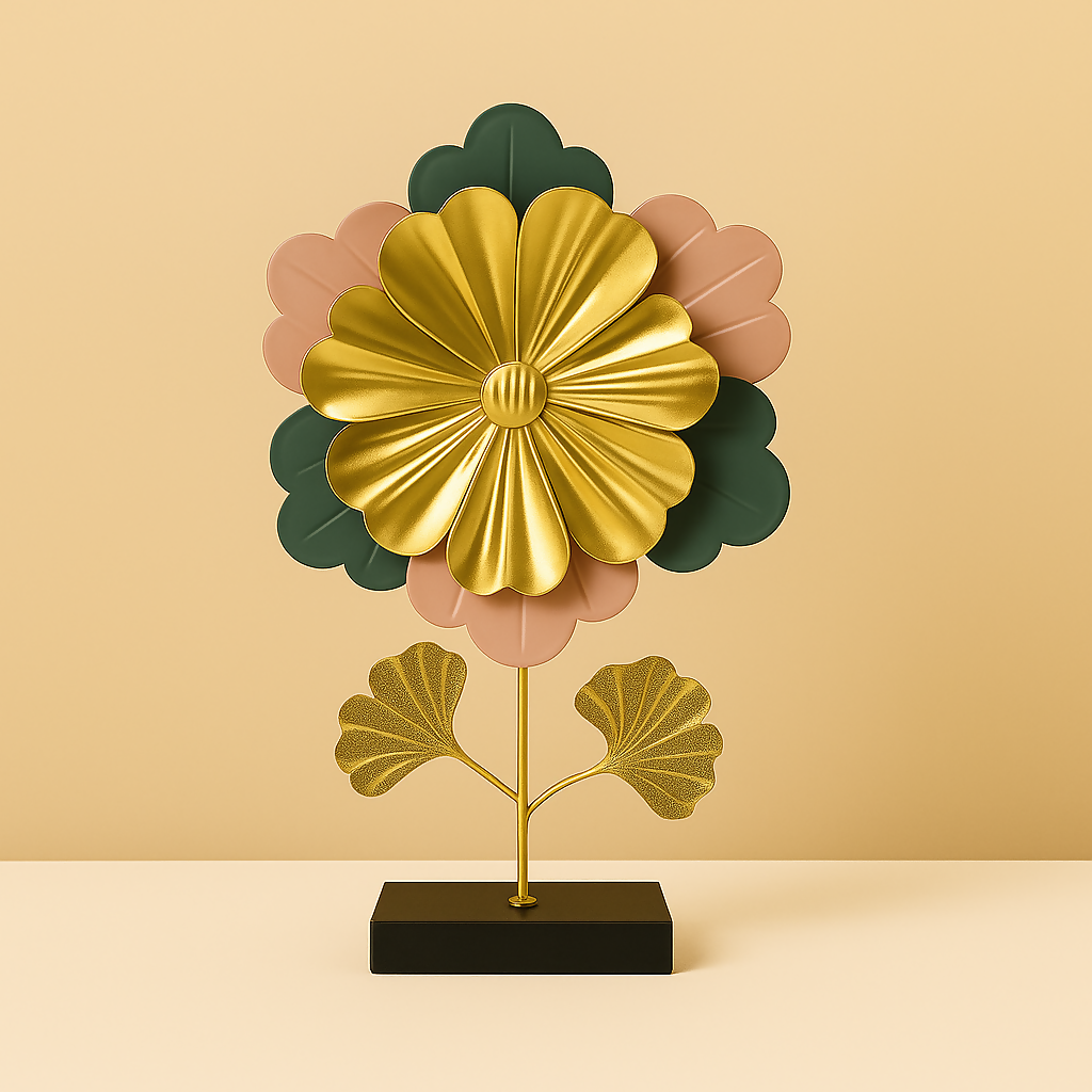 HOME DECOR Golden Metal Flower Table Decor – Modern Multicolor Petal Sculpture