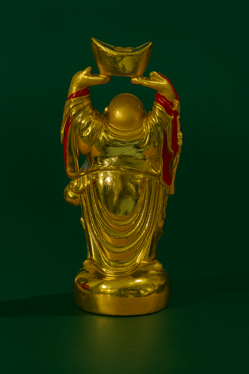 Golden Laughing Buddha Idol Holding Wealth Ingot – Smiling Buddha Showpiece